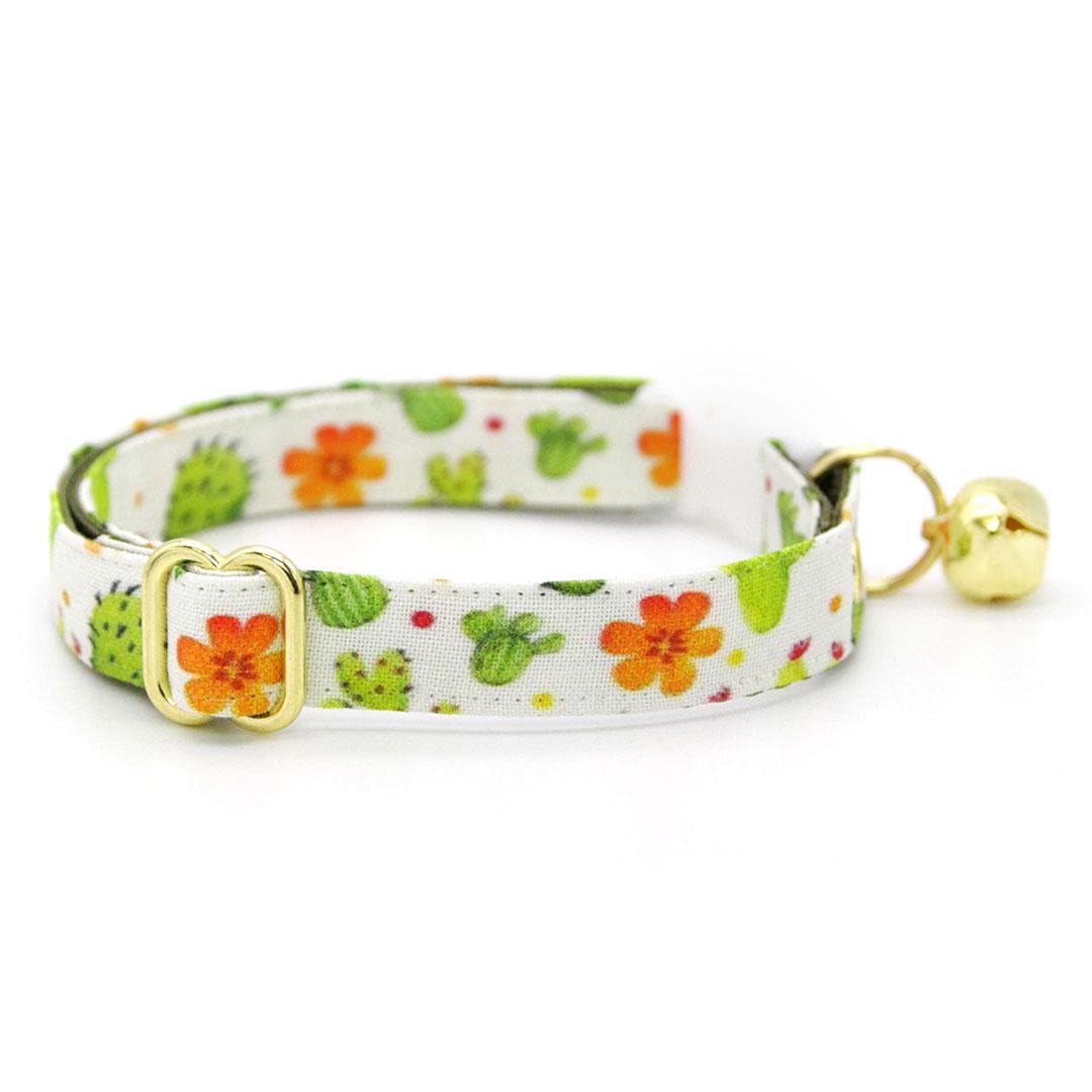 Made By Cleo - "Desert Dreams" - Southwestern Cactus Cat Collar: Breakaway / Gold / Adult Cat (8-13)