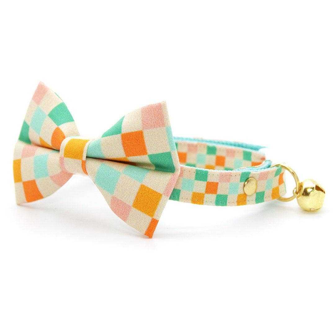 Made By Cleo - "Checkmate" - Pastel Checkered Bow Tie for Cats + Small Dogs