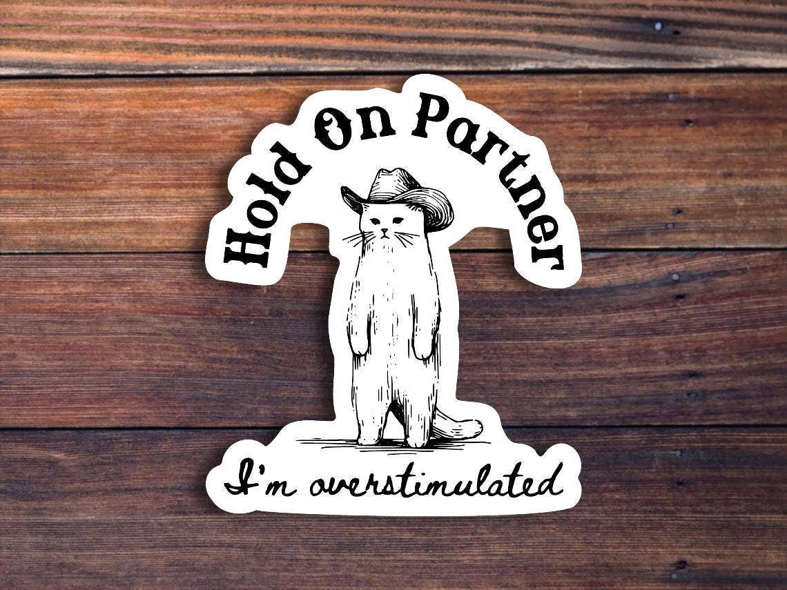 Sticker Horse - Hold On Partner I'm Overstimulated Sticker: Glossy Vinyl / 3 inch