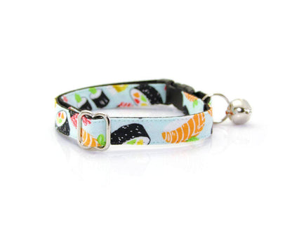 Made By Cleo - "Sushi Date" - Sushi Cat Collar: Breakaway / Gold / Adult Cat (8-13)
