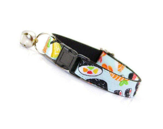 Made By Cleo - "Sushi Date" - Sushi Cat Collar: Breakaway / Gold / Adult Cat (8-13)