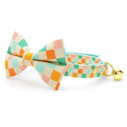 Made By Cleo - "Checkmate" - Pastel Checkered Bow Tie for Cats + Small Dogs