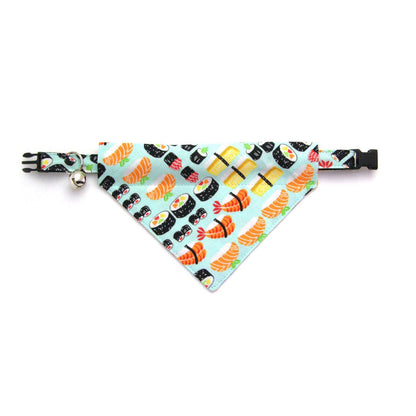 Made By Cleo - "Sushi Date" - Sushi Cat Collar: Breakaway / Gold / Adult Cat (8-13)