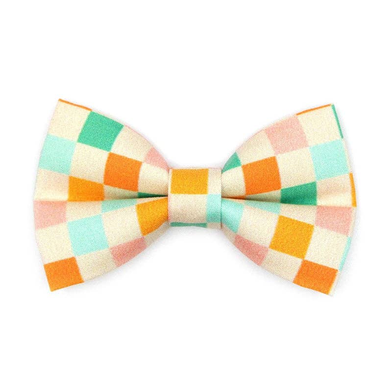 Made By Cleo - "Checkmate" - Pastel Checkered Bow Tie for Cats + Small Dogs