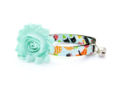 Made By Cleo - "Sushi Date" - Sushi Cat Collar: Breakaway / Gold / Adult Cat (8-13)