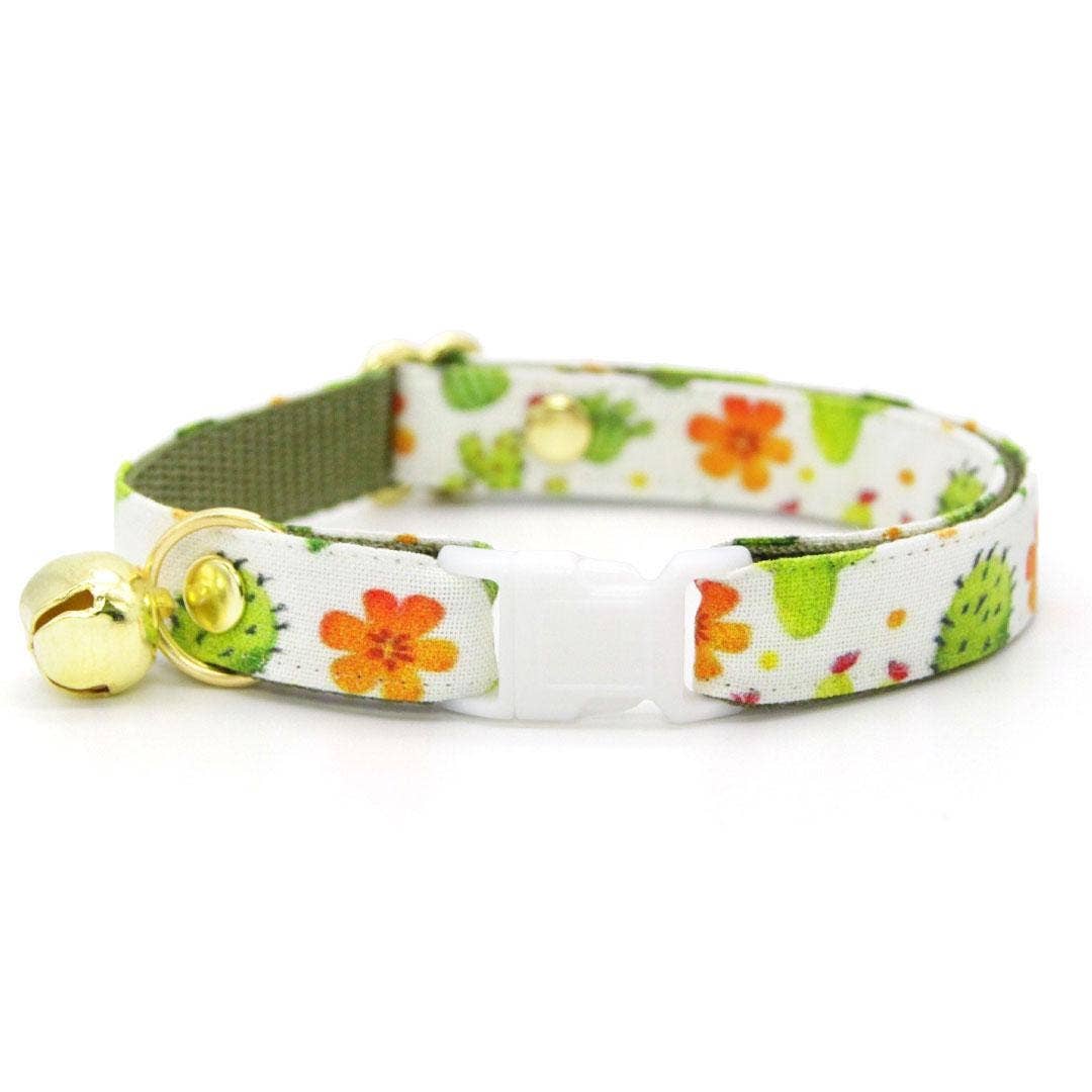 Made By Cleo - "Desert Dreams" - Southwestern Cactus Cat Collar: Breakaway / Gold / Adult Cat (8-13)