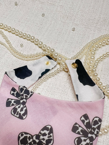 StellaLoo - Coquette Cow Snap-On Reversible Dog Bandana, Curved Neck: L